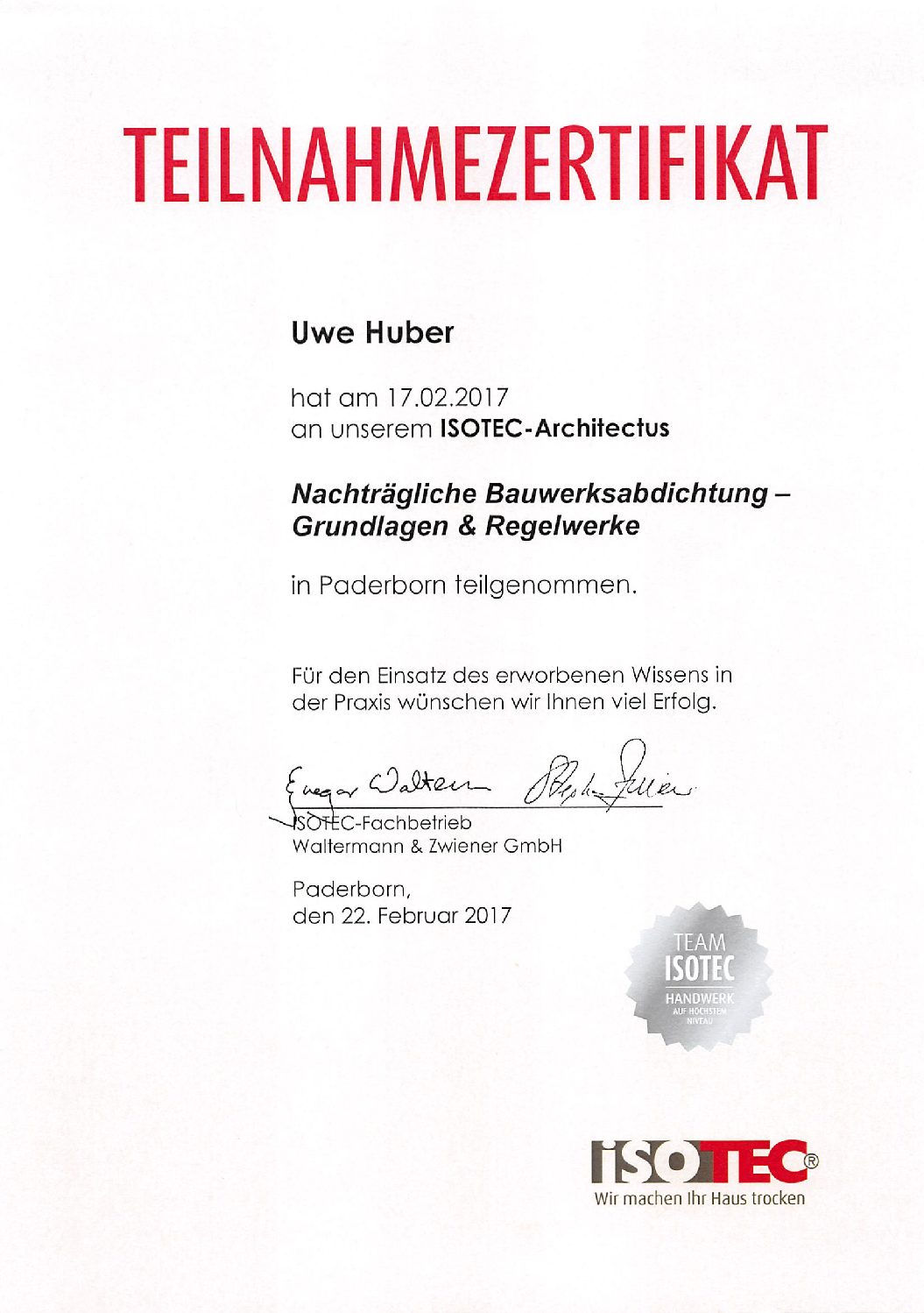 Nachweis Bauwerksabdichtung