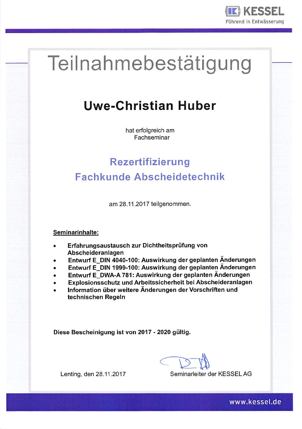 Rezertifizierung Kessel Abscheider